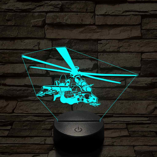 MI 24- es harci helikopter – 7 színű, színváltós 3D LED lámpa