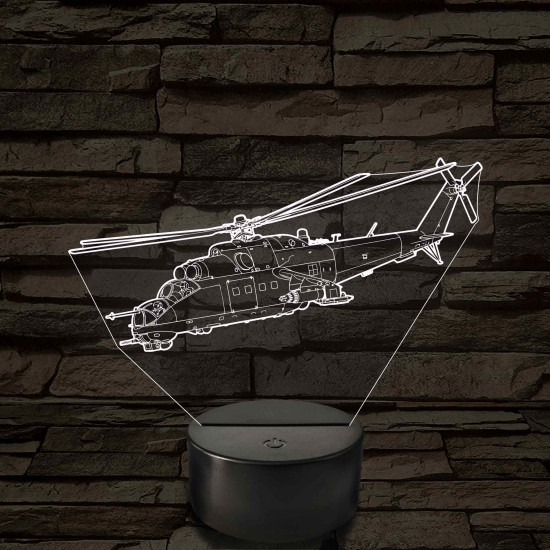 MI-24 Hind helikopter – 7 színű, színváltós 3D LED lámpa