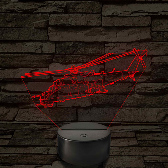 MI-24 Hind helikopter – 7 színű, színváltós 3D LED lámpa