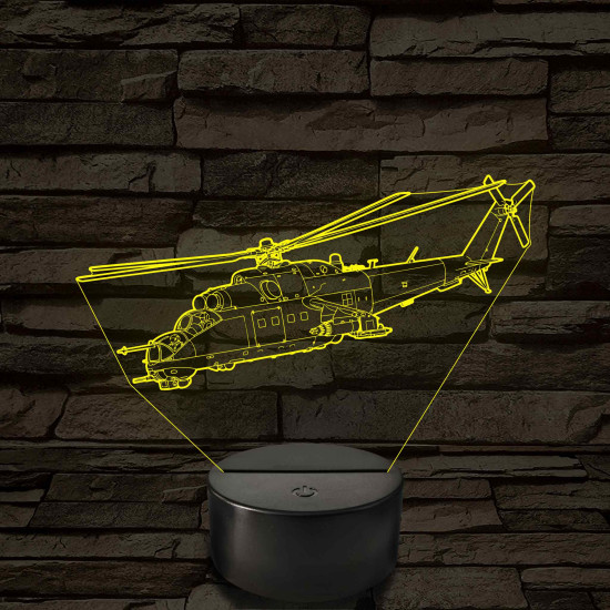 MI-24 Hind helikopter – 7 színű, színváltós 3D LED lámpa