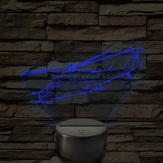 MI-24 Hind helikopter – 7 színű, színváltós 3D LED lámpa