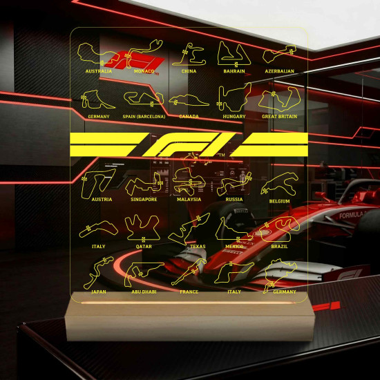 A Bajnokság Nyomában – F1 Versenypályák 7 színű, színváltós 3D LED lámpa