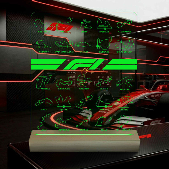 A Bajnokság Nyomában – F1 Versenypályák 7 színű, színváltós 3D LED lámpa