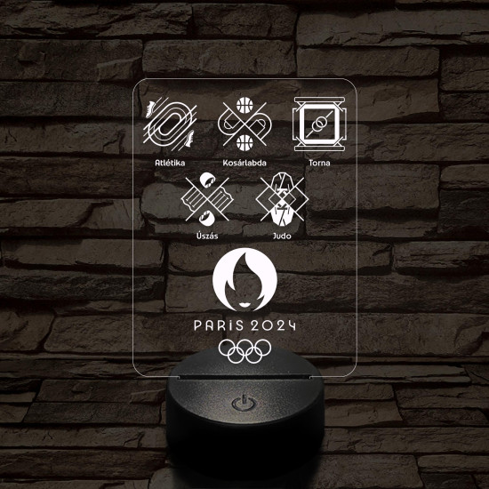 Olimpia 2024 öt sportág piktogramjával 7 színű 3D led lámpa