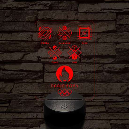 Olimpia 2024 öt sportág piktogramjával 7 színű 3D led lámpa