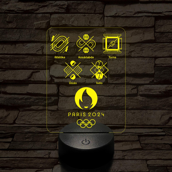 Olimpia 2024 öt sportág piktogramjával 7 színű 3D led lámpa