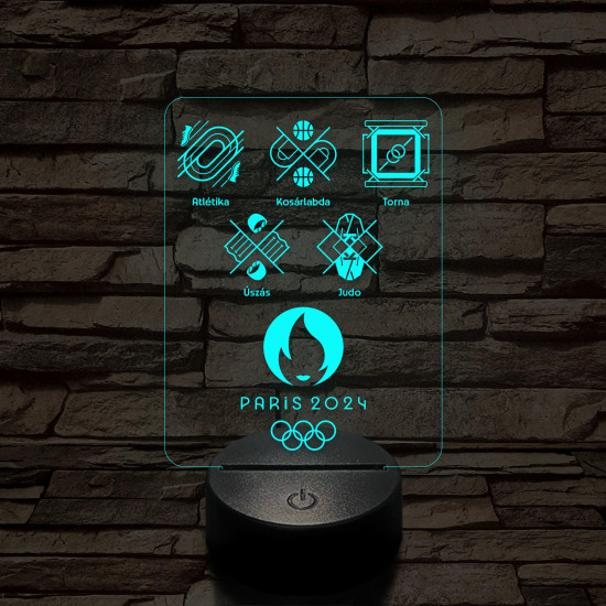 Olimpia 2024 öt sportág piktogramjával 7 színű 3D led lámpa