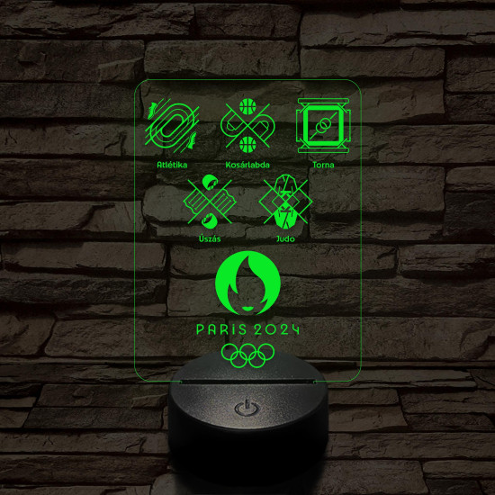 Olimpia 2024 öt sportág piktogramjával 7 színű 3D led lámpa
