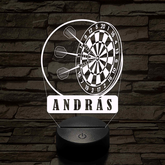 Személyre szabott műanyag talpas Darts Célpont 3D illúzió led lámpa – Választható Gravírozott Névvel