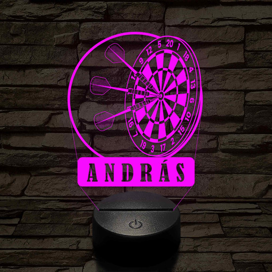 Személyre szabott műanyag talpas Darts Célpont 3D illúzió led lámpa – Választható Gravírozott Névvel