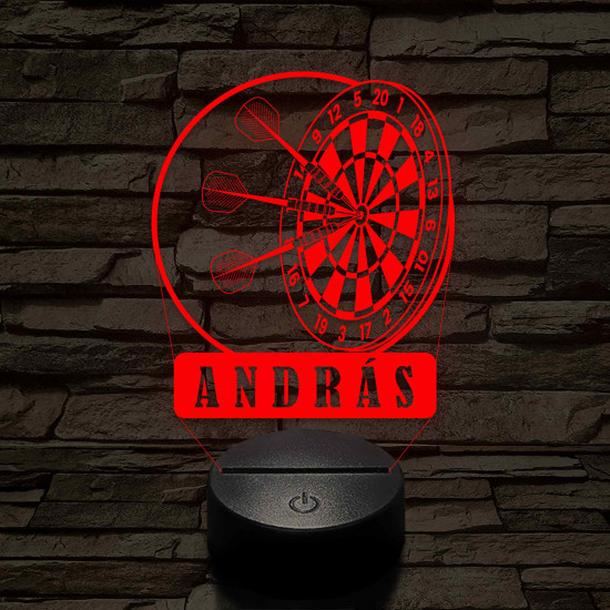 Személyre szabott műanyag talpas Darts Célpont 3D illúzió led lámpa – Választható Gravírozott Névvel