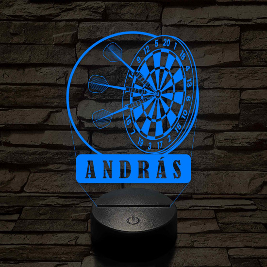 Személyre szabott műanyag talpas Darts Célpont 3D illúzió led lámpa – Választható Gravírozott Névvel