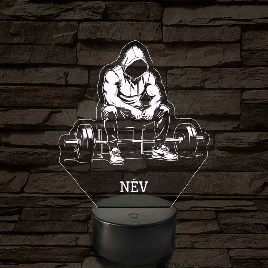Súlyemelő – 7 színű, színváltós 3D LED lámpa (személynévvel is gravírozható)