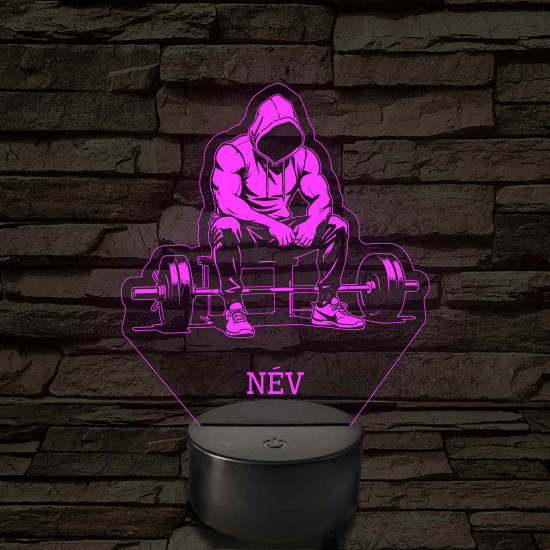 Súlyemelő – 7 színű, színváltós 3D LED lámpa (személynévvel is gravírozható)