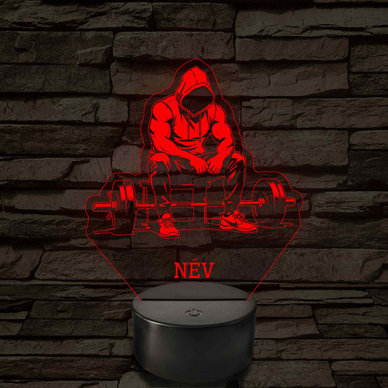 Súlyemelő – 7 színű, színváltós 3D LED lámpa (személynévvel is gravírozható)