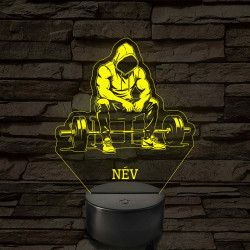 Súlyemelő – 7 színű, színváltós 3D LED lámpa (személynévvel is gravírozható)