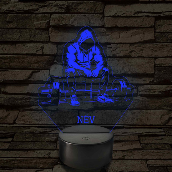 Súlyemelő – 7 színű, színváltós 3D LED lámpa (személynévvel is gravírozható)