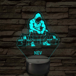 Súlyemelő – 7 színű, színváltós 3D LED lámpa (személynévvel is gravírozható)