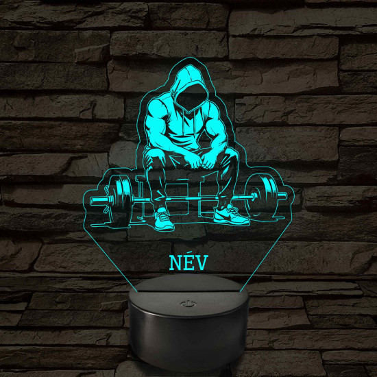 Súlyemelő – 7 színű, színváltós 3D LED lámpa (személynévvel is gravírozható)