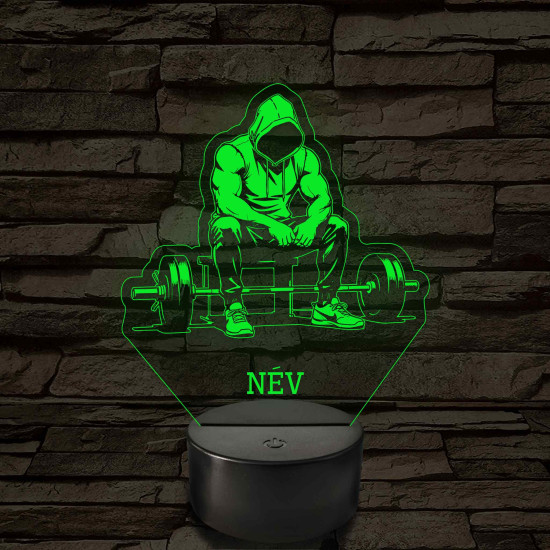 Súlyemelő – 7 színű, színváltós 3D LED lámpa (személynévvel is gravírozható)
