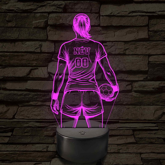 Kézilabdás lány névvel és számmal kérhető - 7 színű 3D led lámpa
