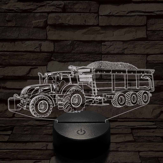 Traktor utánfutóval 7 színű 3D led lámpa
