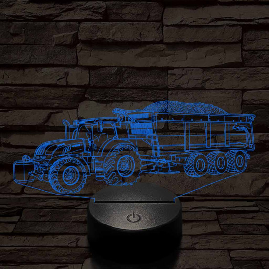 Traktor utánfutóval 7 színű 3D led lámpa