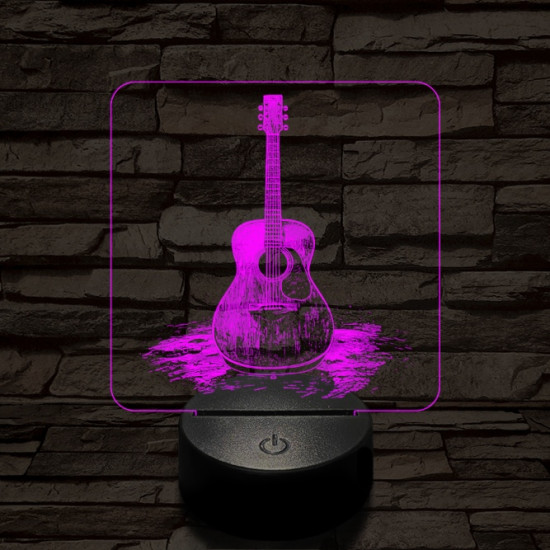 Akusztikus gitár 7 színű valósághű 3D led lámpa