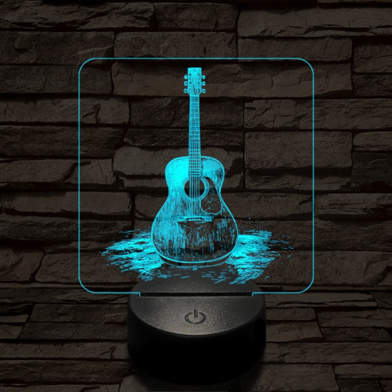 Akusztikus gitár 7 színű valósághű 3D led lámpa