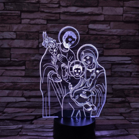 Jézus, Mária, Szent József 7 színű 3D led lámpa