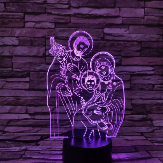 Jézus, Mária, Szent József 7 színű 3D led lámpa