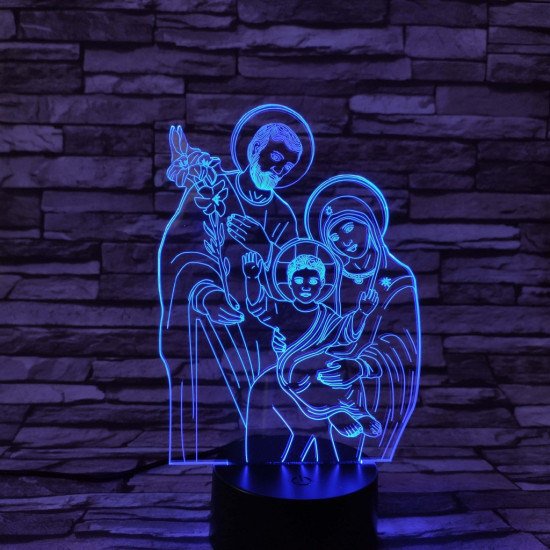 Jézus, Mária, Szent József 7 színű 3D led lámpa