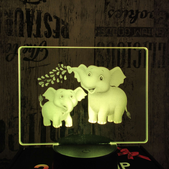 Elefánt anya és bébi 7 színű valósághű 3D led lámpa