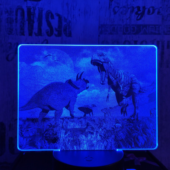T rex és Triceratops 7 színű valósághű 3D led lámpa