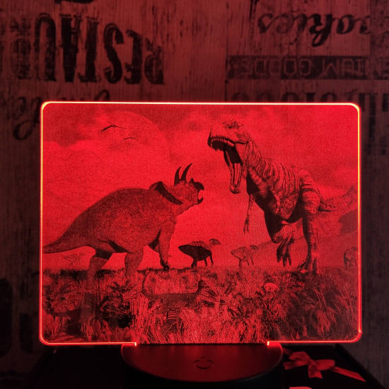 T rex és Triceratops 7 színű valósághű 3D led lámpa