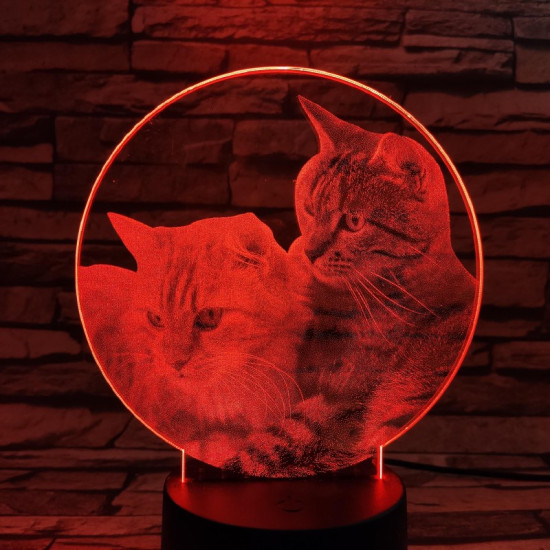 Két cica 7 színű valósághű 3D led lámpa