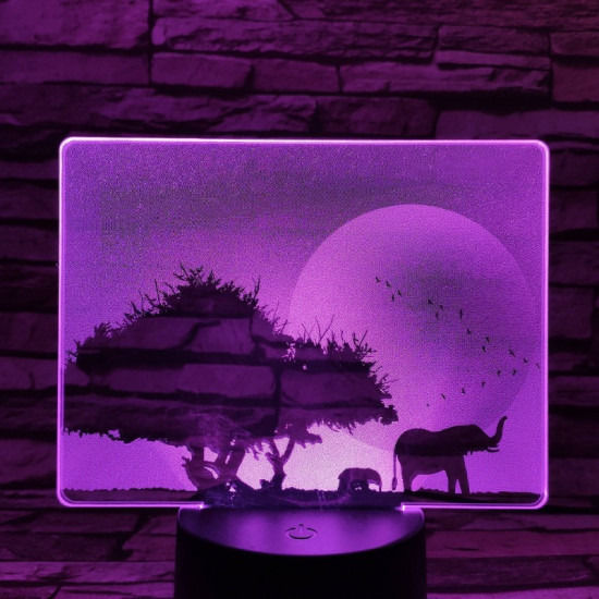 Elefántok a Szaharában 7 színű valósághű 3D led lámpa