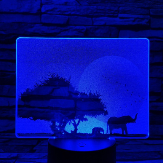 Elefántok a Szaharában 7 színű valósághű 3D led lámpa
