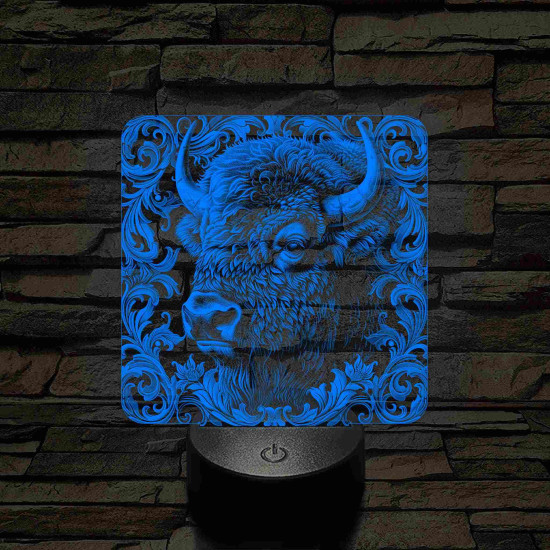 Bölény-fej 7 színű valósághű 3D led lámpa