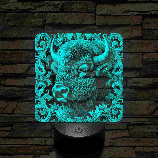 Bölény-fej 7 színű valósághű 3D led lámpa