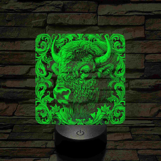 Bölény-fej 7 színű valósághű 3D led lámpa