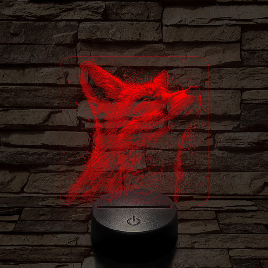 Róka fej  7 színű valósághű 3D led lámpa