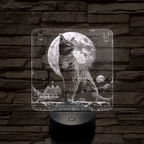 Egyiptom macskája 7 színű valósághű 3D led lámpa