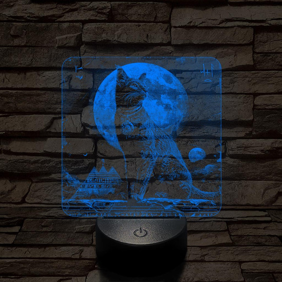 Egyiptom macskája 7 színű valósághű 3D led lámpa