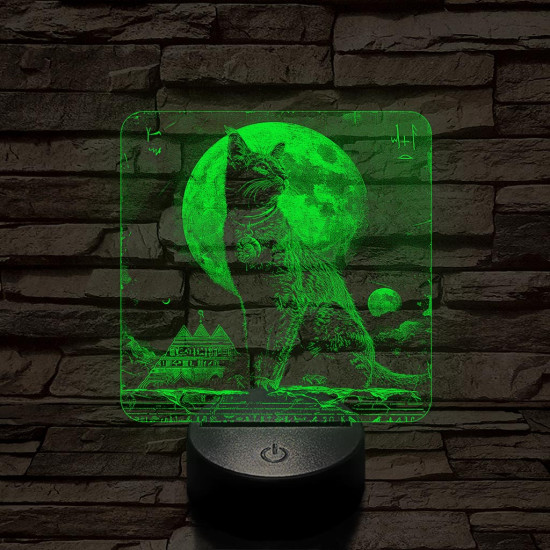 Egyiptom macskája 7 színű valósághű 3D led lámpa