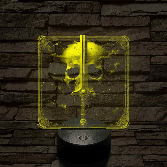 Koponya és kard 7 színű, valósághűen gravírozott 3D led lámpa