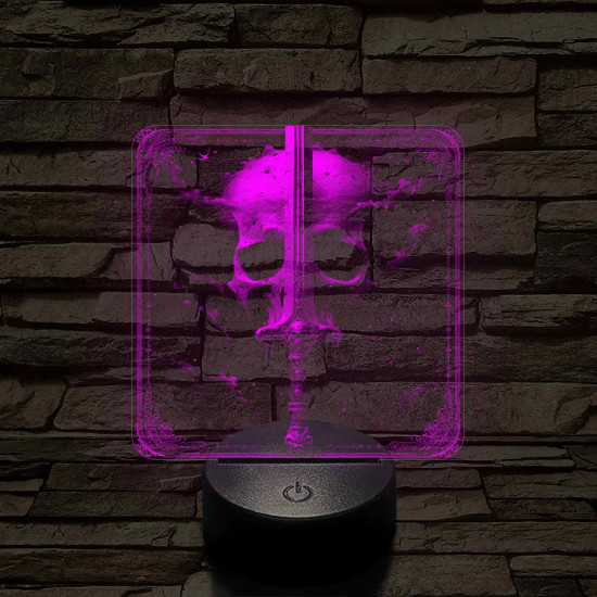 Koponya és kard 7 színű, valósághűen gravírozott 3D led lámpa