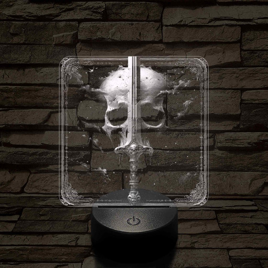 Koponya és kard 7 színű, valósághűen gravírozott 3D led lámpa