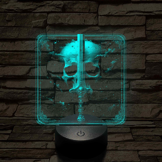 Koponya és kard 7 színű, valósághűen gravírozott 3D led lámpa
