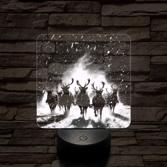 Hóban vágtázó szarvasok 7 színű valósághű 3D led lámpa